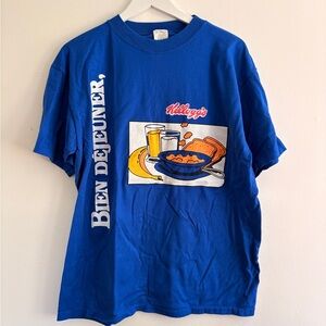 Vintage KELLOGG’s Breakfast Bien Dejeuner french Promo t shirt XL blue CANADA